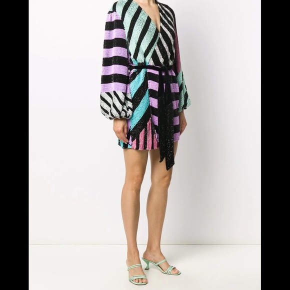 Retrofete Colourblack Stripes Sequin Wrap Dress - Picture 7 of 13
